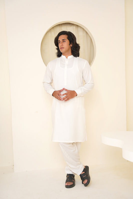 Stitched All Season Blended Ban Suit - Solid White