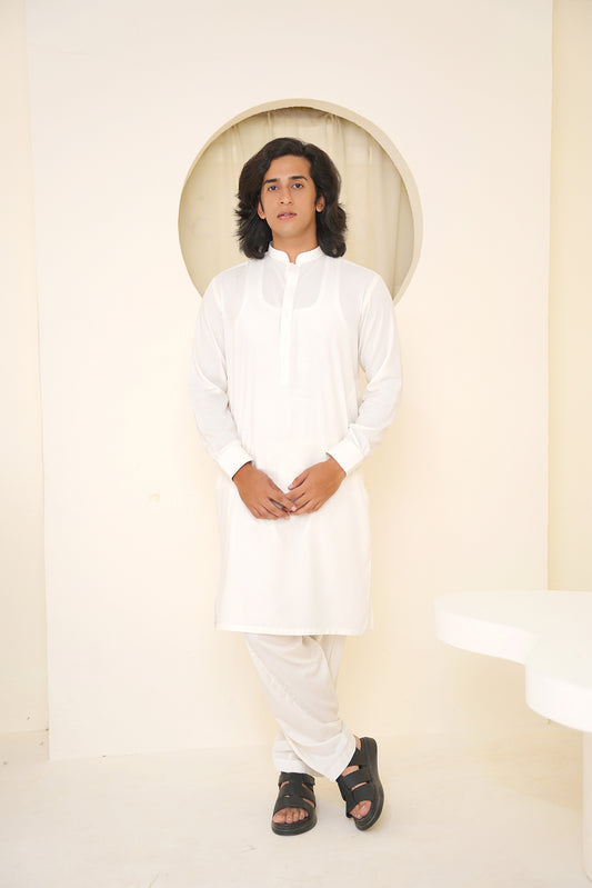 Stitched All Season Blended Ban Suit - Solid White